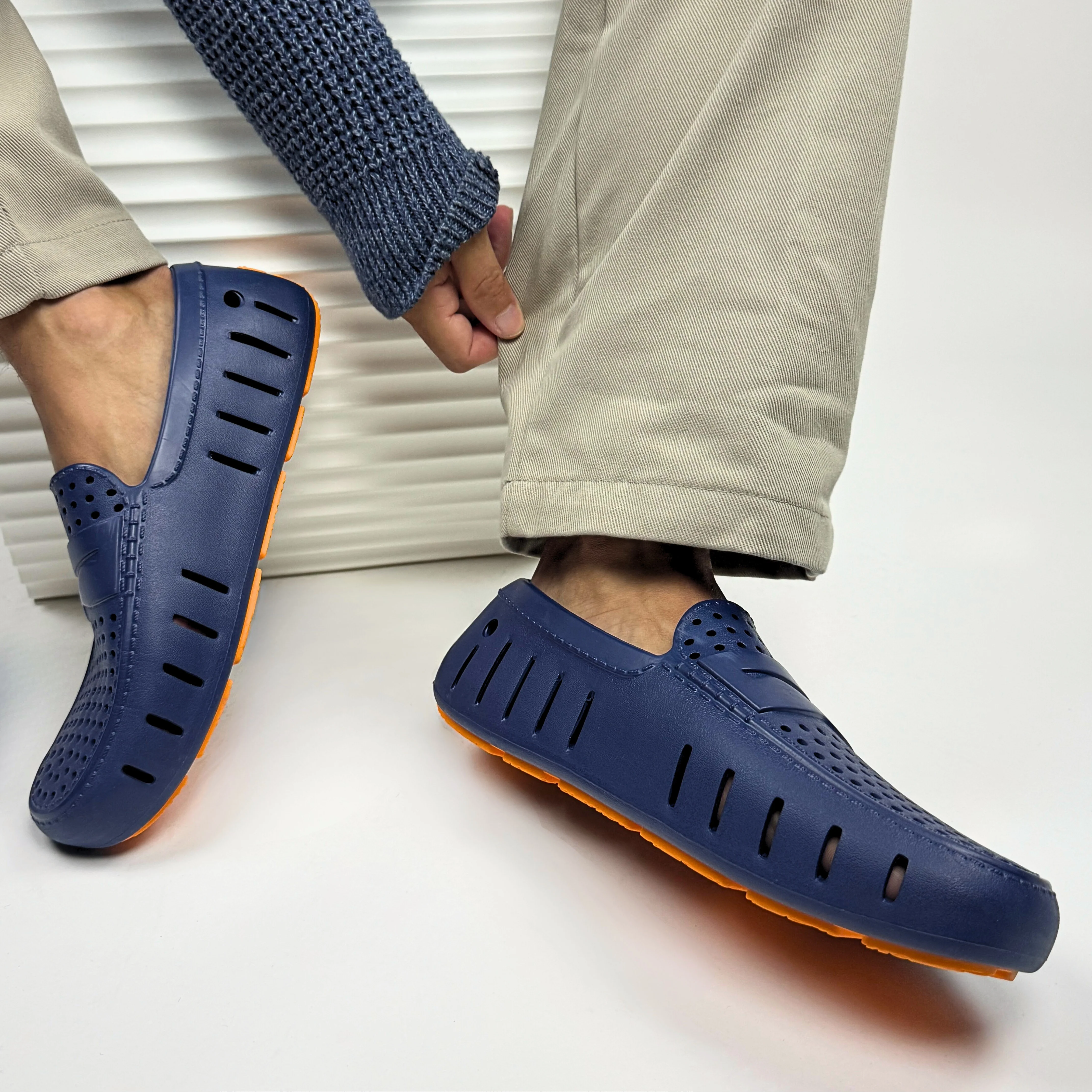 Men's Country Club Navy Peony Flame Orange Loafers - Image 3