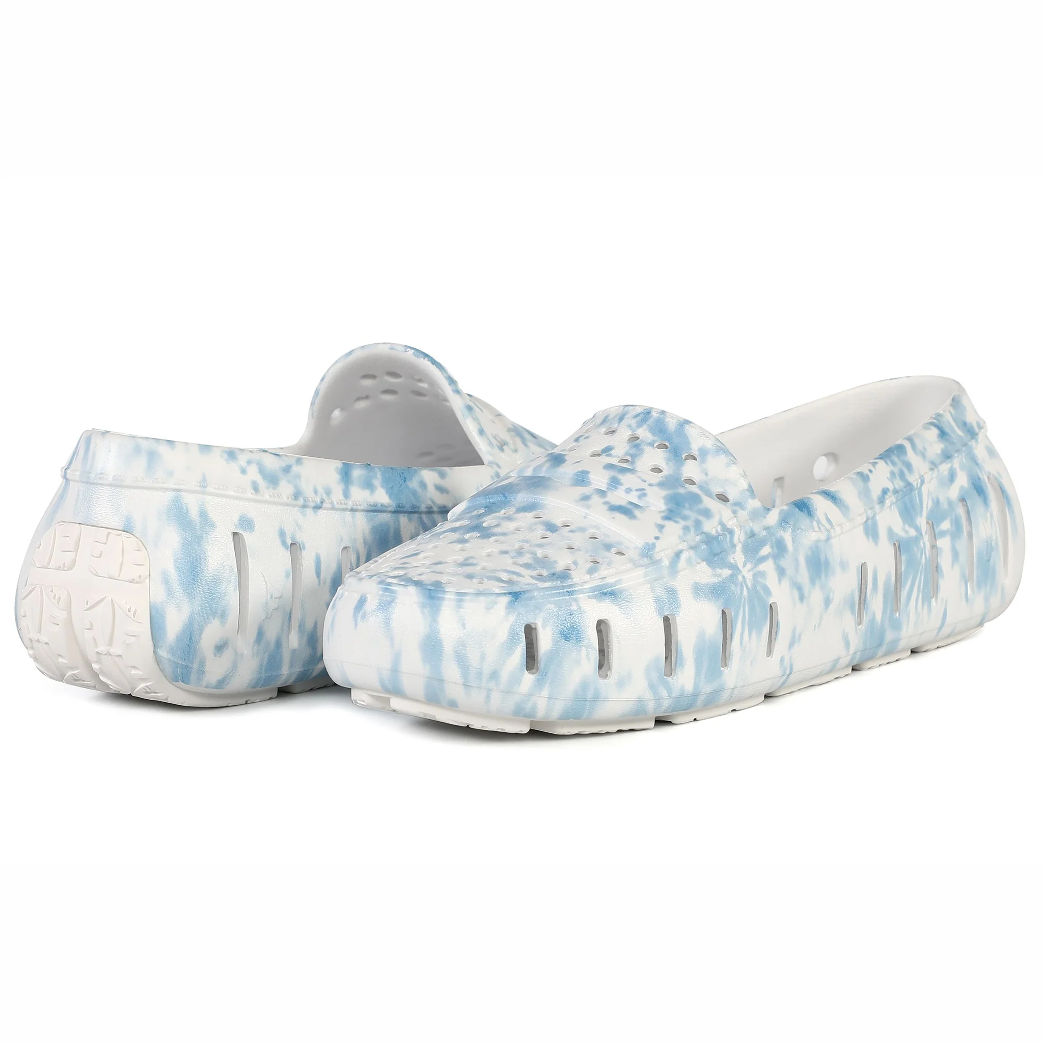 Women's Posh Blue Tie Dye Print Bright White Loafers - Image 3