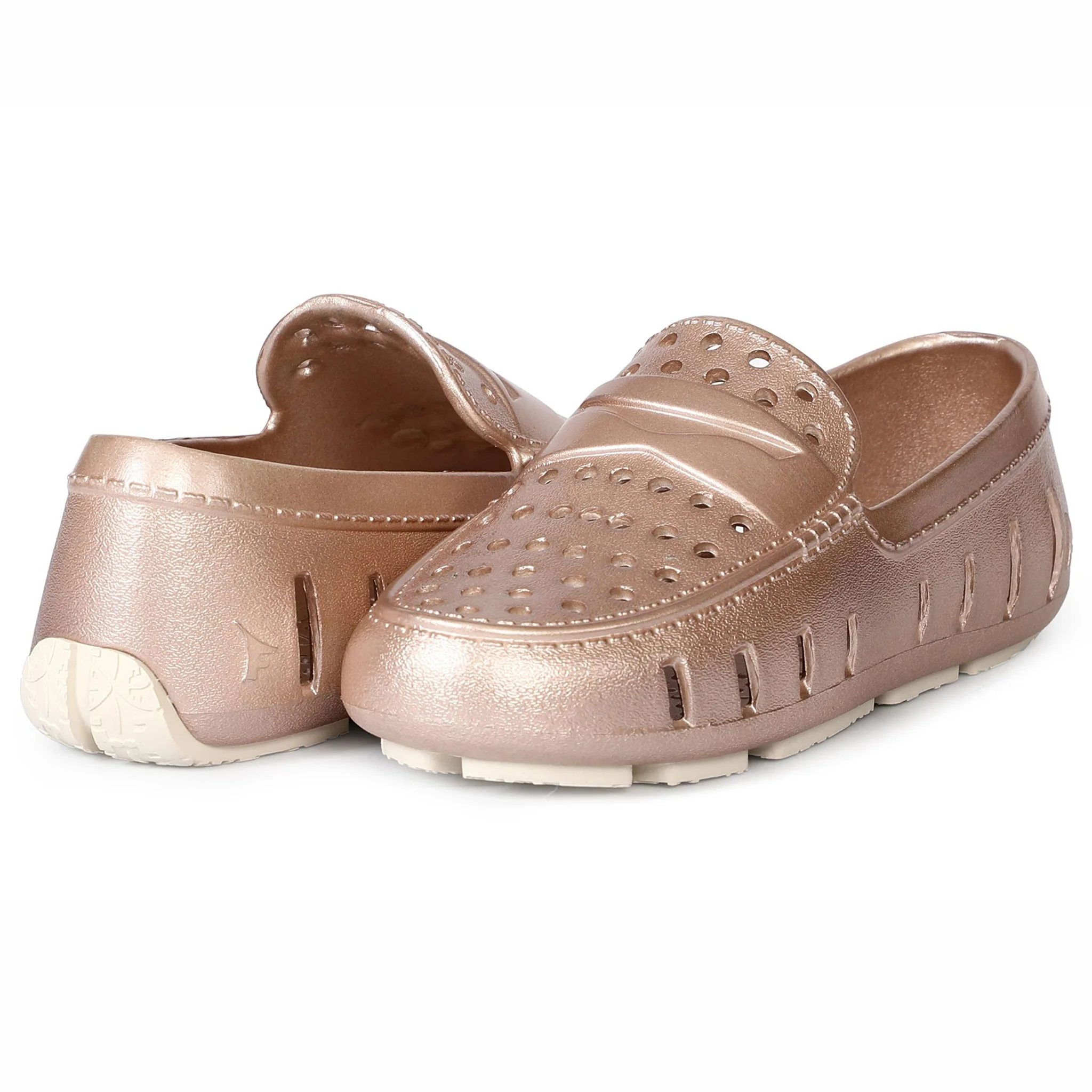 Kids Prodigy Rose Gold Cream Metallic Loafers - Image 3