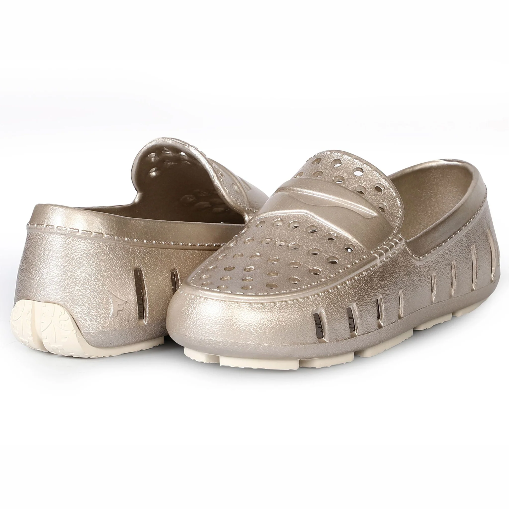 Kids Prodigy White Gold Cream Metallic Loafers - Image 3
